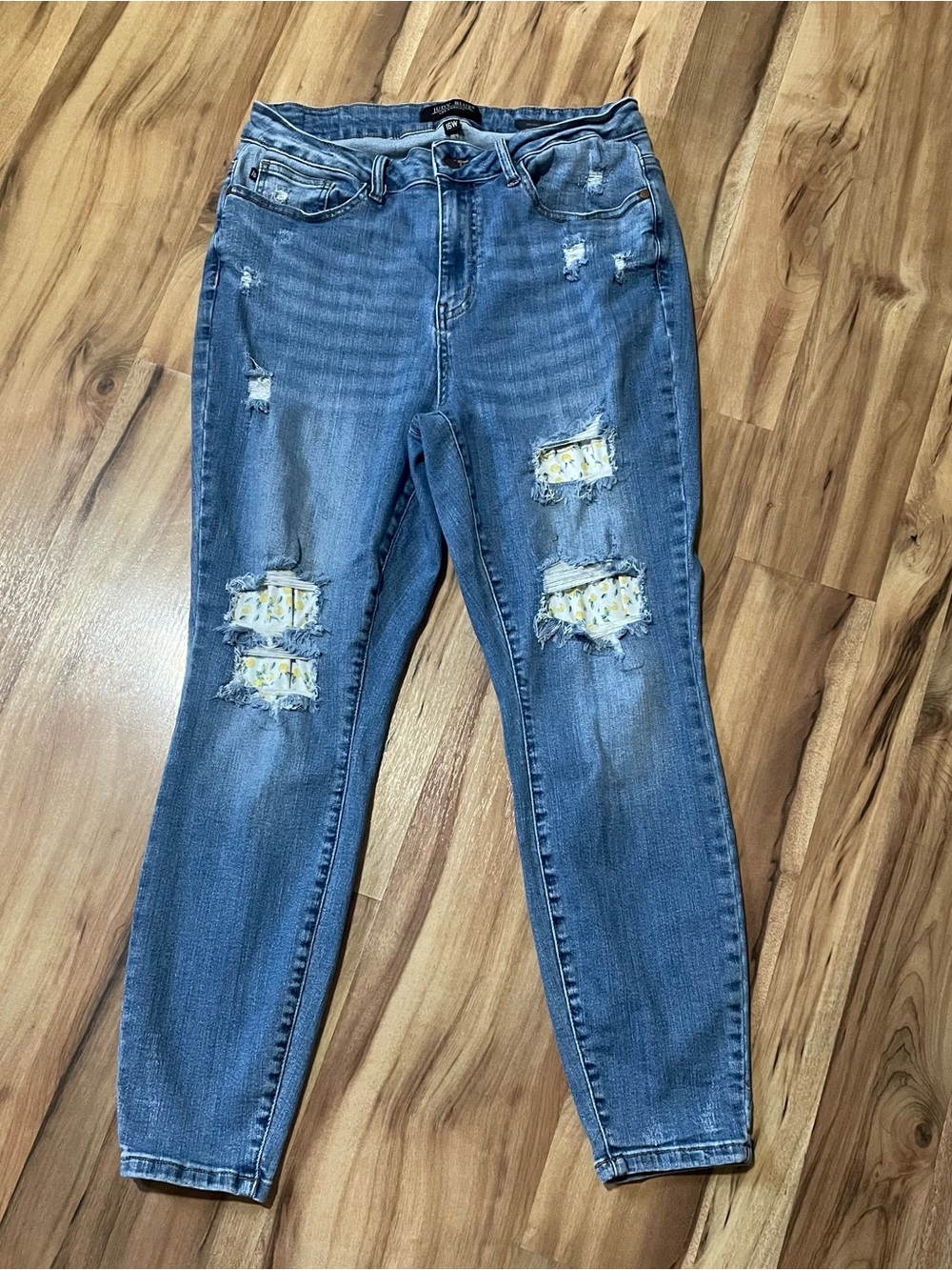 Judy Blue Lemon Patchwork Ripped Distressed High Waist Skinny Jeans Sz 16W
